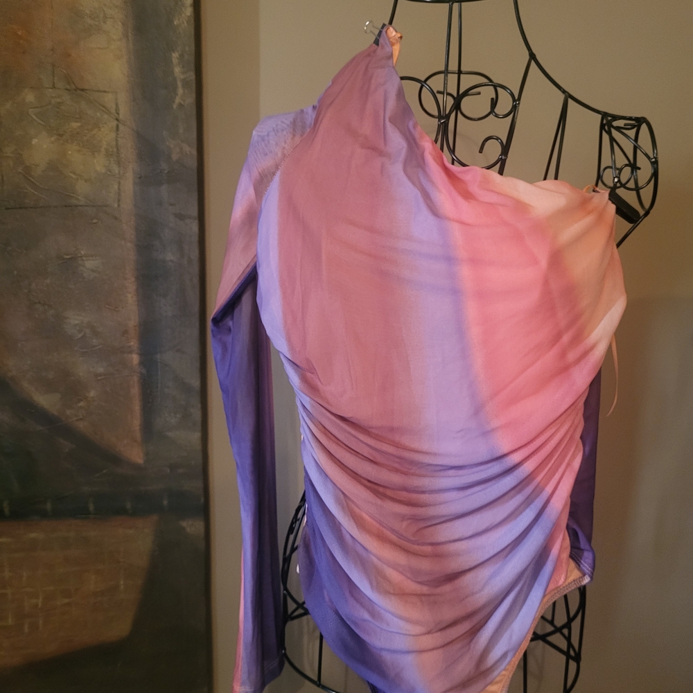 Gianni Bini Pink Purple Ombre One-Shoulder Bodysuit